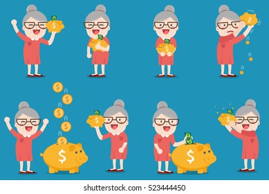 grandma with golden piggy bank, Pension