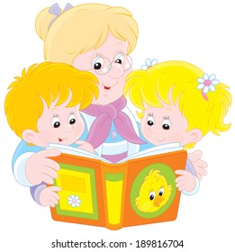 Grandma and grandchildren reading
