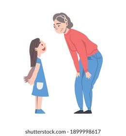 Grandma and Granddaughter Spending Pastime Time Together, Grandparent Entertaining Grandchild Cartoon Style Vector Illustration