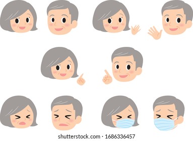 grandma and grandpa  face illust set