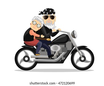 grandma and grandpa riding a motorcycle