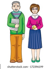 Grandma and Grandpa, vector illustration on white background