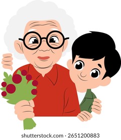 Amor, Dia dos Heróis Nacionais, Flores, Avó, Neto, Retrato