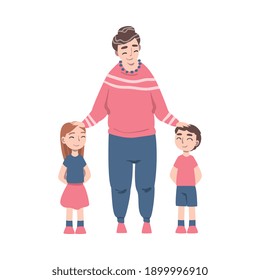Grandma, Grandson and Granddaughter Spending Pastime Time Together, Grandparent Walking with her Grandchildren Cartoon Style Vector Illustration