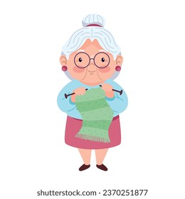 grandma happy knitting illustration isolated