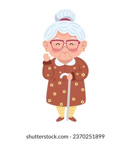 grandma happy with walk stick illustration isolated