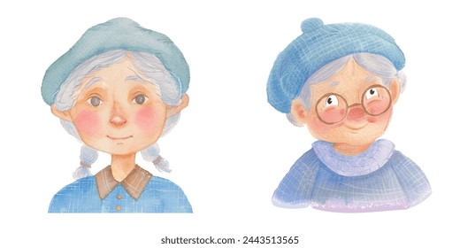 grandma with her cap watercolor vector illustration