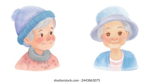 grandma with her cap watercolor vector illustration