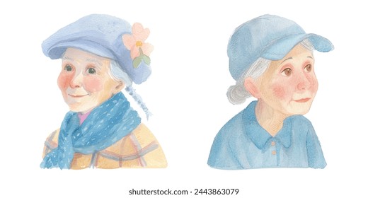 grandma with her cap watercolor vector illustration