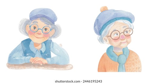 grandma with her cap watercolor vector illustration 