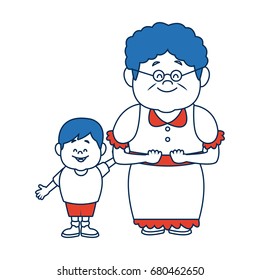 grandma and her grandson standing happy