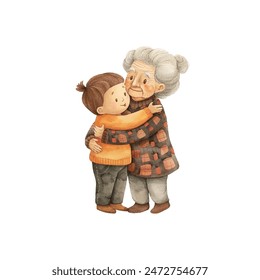 grandma hugging grandchild vector illustration in watercolor style