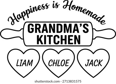 Grandma Kitchen Quote Typography Rolling Pin Illustration