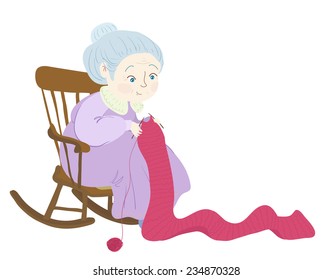 Grandma knitting in her rocking-chair