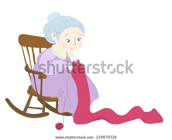 Grandma Knitting Her Rockingchair Stock Vector (Royalty Free) 234870328