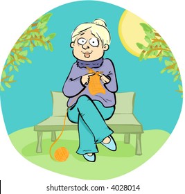 Grandma is knitting in the park