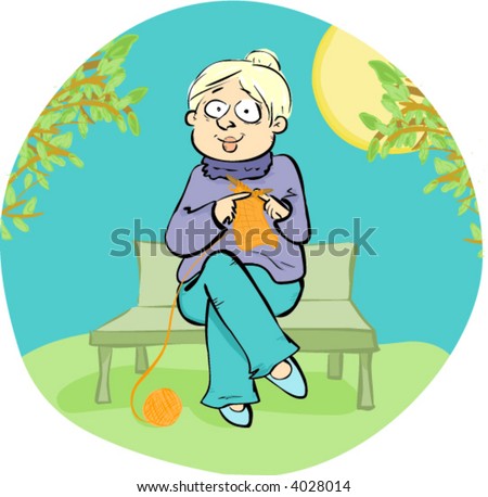 Grandma is knitting in the park