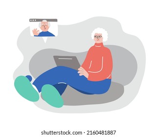 Grandma Laptop Communicating Via Internet Online Stock Vector (Royalty ...