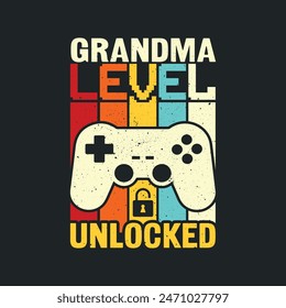 Grandma Level Unlocked. Gaming Quotes T-Shirt Design, Posters, Greeting Cards, Textiles, and Sticker Vector Typography Design