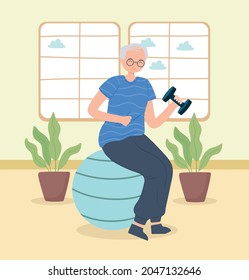 abuela haciendo ejercicio en casa