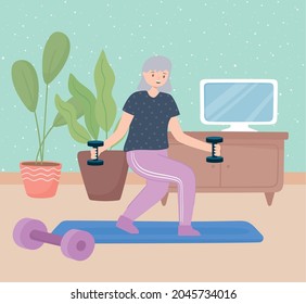 grandma making exercises at home