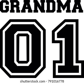 Grandma with numbers zero and one in black and white