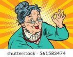 Grandma okay gesture, the elderly. Pop art retro vector illustration