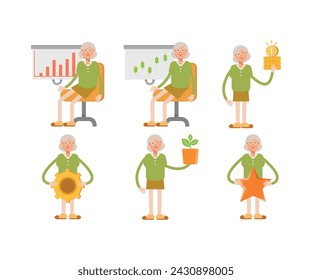 grandma or old woman character in various poses vector illustration