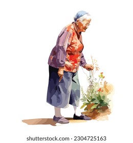 Grandma on floral watercolor background vector 