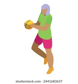 Grandma play basketball icon isometric vector. Fitness outdoor. Care aging elderly