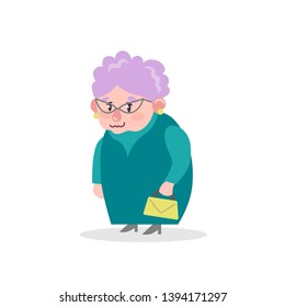 Grandma With Purple Hair. Vector Illustration Grandmother.