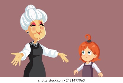 
Grandma Ready to Hug her Granddaughter Vector Cartoon illustration. Happy family reunite in heartwarming encounter 
