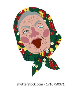 Grandma shows tongue. Vector illustration.