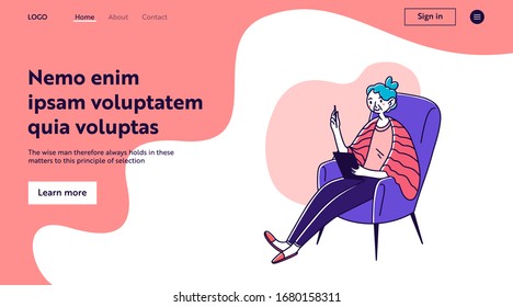 Grandma using tablet. Senior lady reading book on gadget screen flat vector illustration. Digital technology, communication concept for banner, website design or landing web page