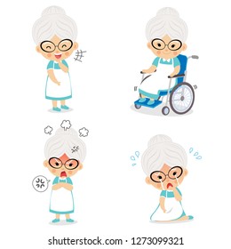 Grandma in various postures and expressing emotions.