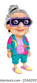 Grandma in VR glasses. Vector isolated illustration.