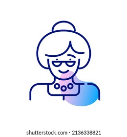 Grandma wearing glasses with hair in a bun. Pixel perfect, editable stroke older adult icon