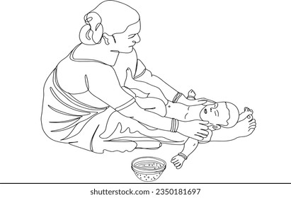 Grandma's Baby Massage,  Nurturing Tradition, Newborn Massage by Indian Dadi Maa, Indian Mother's Gentle Baby Massage, Indian Dadi Maa's Baby Malish Art, Indian Newborn Massage Illustrated
