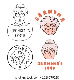 Grandma's food. Concept for bakery or cafe. Set of badges vector hand drawn illustrations.  