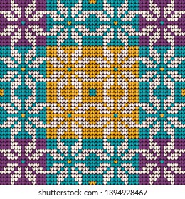 Grandma's knitting pattern in mint and lavender colors for Christmas Ugly Sweater