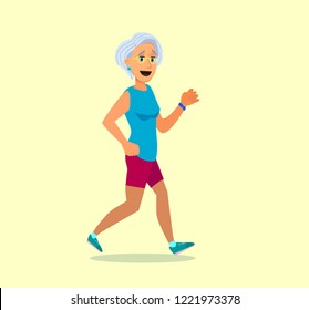 Grandma's running. Vector illustration in flat style.