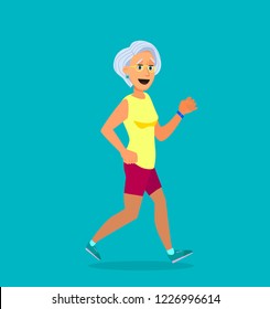 Grandma's running. Vector illustration in flat style.
