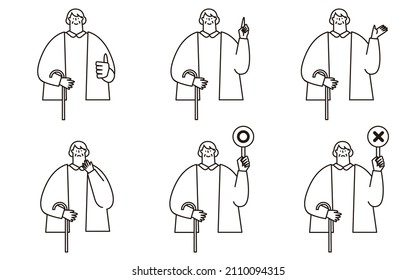 Grandma's vector illustration set with a cane.