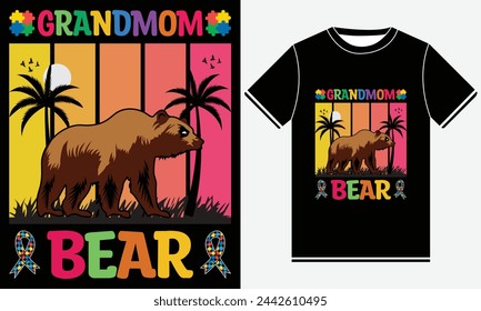 Grandmom Bear - Autism Vector Tshirt - illustration vector art - Autism T-shirt Design Template - Print