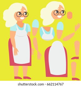 Grandmother in apron. Broken for animation. Vector Flat Illustration