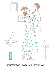 Grandmother with baby simple. Granny with boy in rompers. Childhood and parenthood. Elderly woman with toddler at hands. Doodle flat vector illustraton isolated on white background