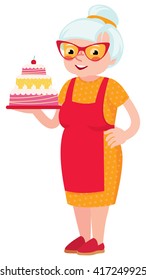Grandmother baked a cake Stock vector illustration