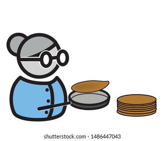 Grandmother bakes pancakes. Logo, label or emblem for your shop. Grandmother Icon. Grandmother a flat style.Vector illustration. EPS 10. 