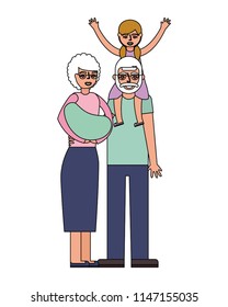 grandmother carrying baby and grandpa with granddaughter