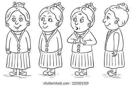 Grandmother cartoon character at different angles